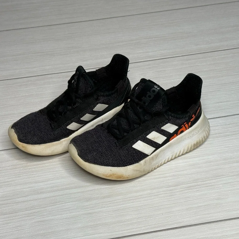 Adidas Cloudfoam Athletic Shoes Kids Size 2 Black Orange Sneakers Active Sporty